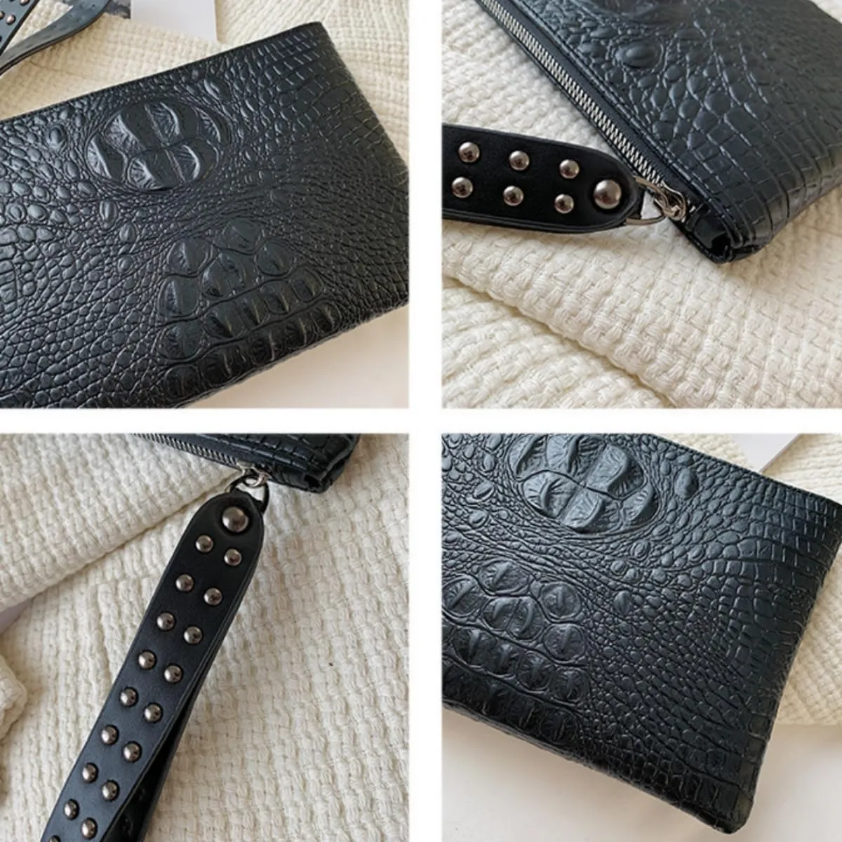 IAMUHI Women Faux Leather Crocodile Envelope Clutch Bag Wristlet Zipper Evening Handbag Wallet Purse