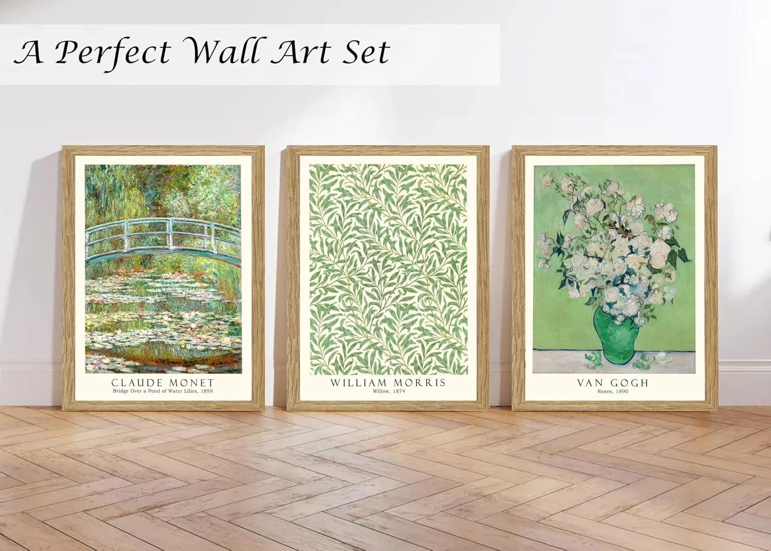 Induslyfe Framed Grass Wall Art Canvas Decor Set of 3, Matisse Wall Art Framed Prints Posters Mid Century Modern Art, Gogh Morris Floral Botanical wall art living room, bathroom, bedroom 12x16