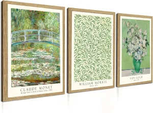 Induslyfe Framed Grass Wall Art Canvas Decor Set of 3, Matisse Wall Art Framed Prints Posters Mid Century Modern Art, Gogh Morris Floral Botanical wall art living room, bathroom, bedroom 12x16