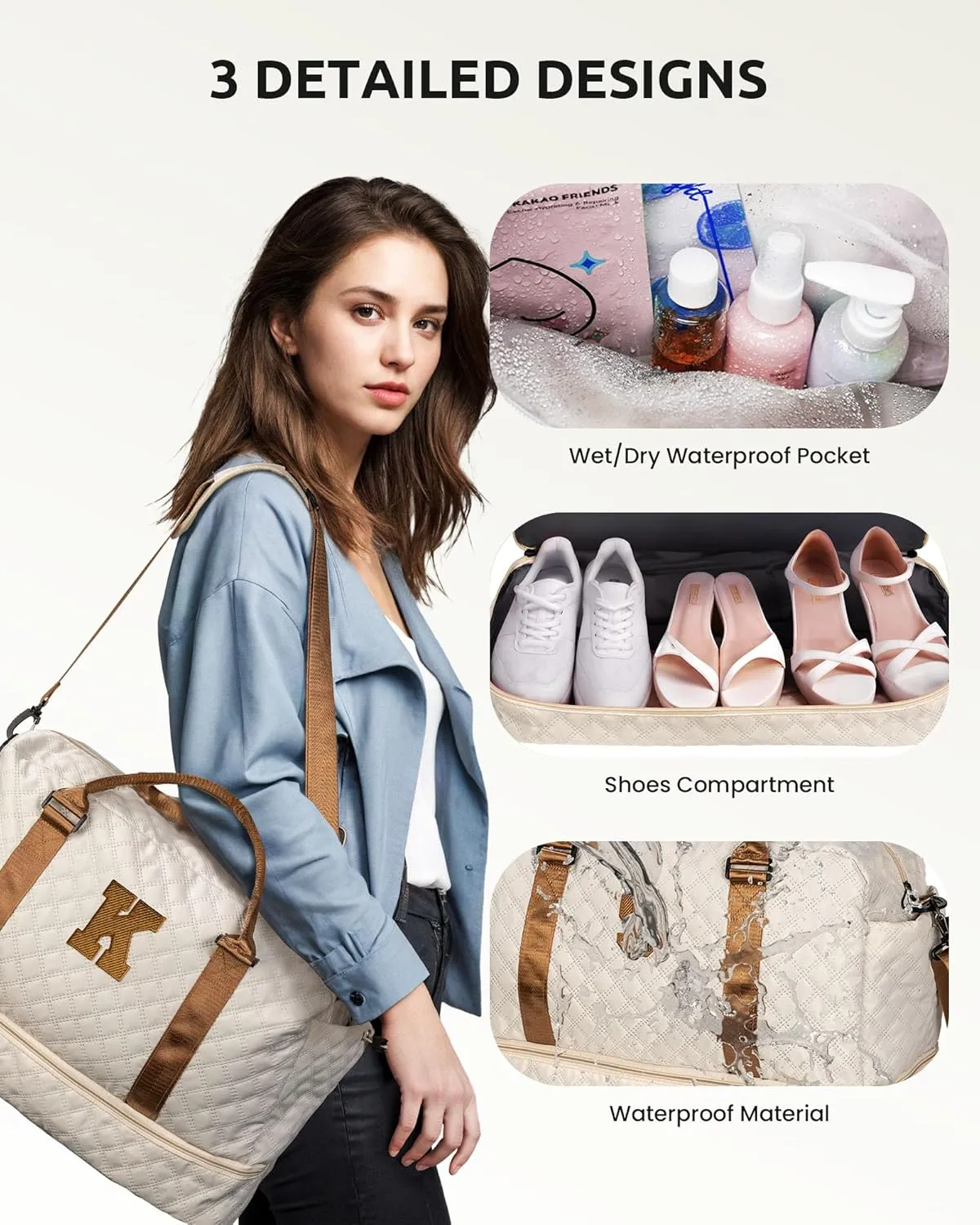 Initial Duffle Travel Bag, Personalized Weekender Bag with Shoulder Strap, Monogram Overnight Bag for Women Wet Pocket, Letter Travel Bag with Makeup Bag Gifts for family (Letter Z)