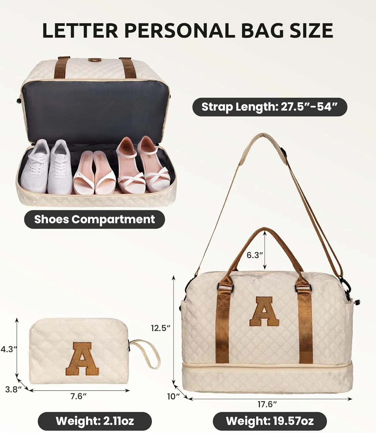 Initial Duffle Travel Bag, Personalized Weekender Bag with Shoulder Strap, Monogram Overnight Bag for Women Wet Pocket, Letter Travel Bag with Makeup Bag Gifts for family (Letter Z)