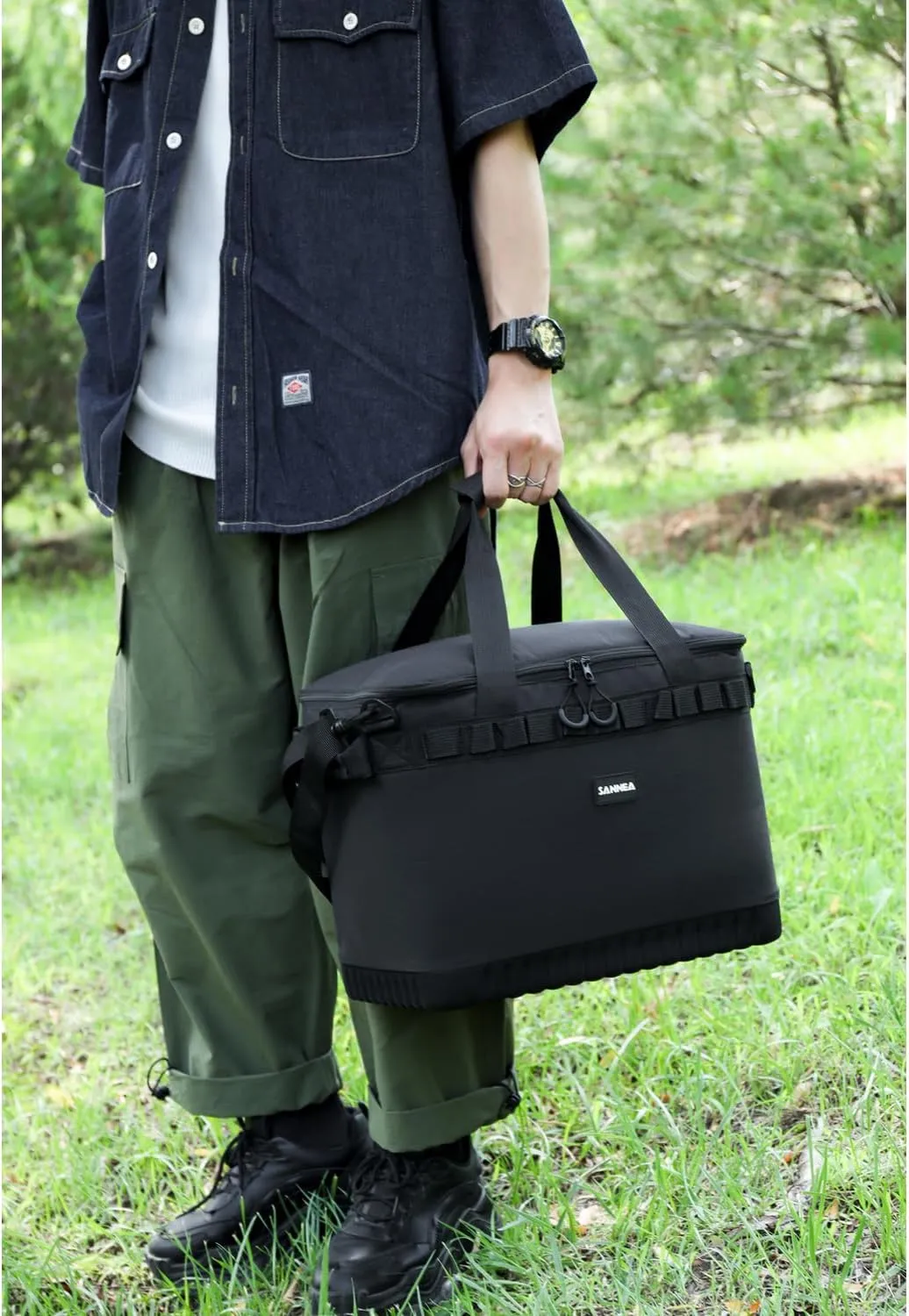 Insulated Cooler Bag, Leakproof Waterproof Lunch Tote for Work Picnic Camping Travel with Adjustable Shoulder Strap for Adult Men Women-Black