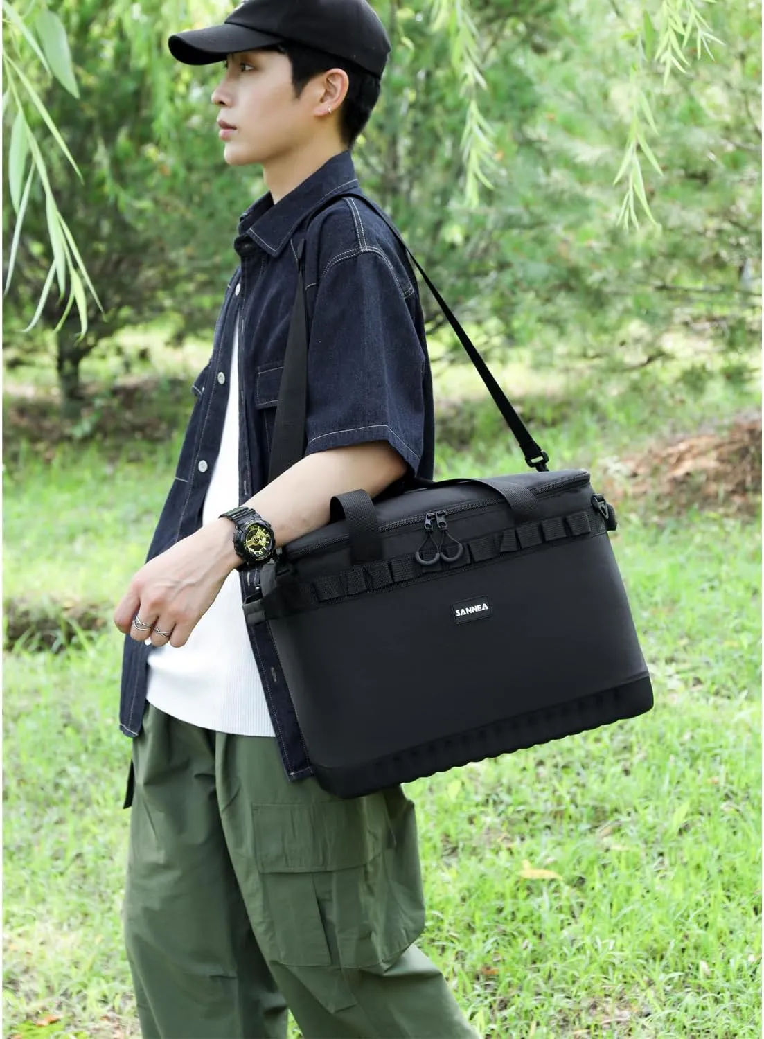 Insulated Cooler Bag, Leakproof Waterproof Lunch Tote for Work Picnic Camping Travel with Adjustable Shoulder Strap for Adult Men Women-Black