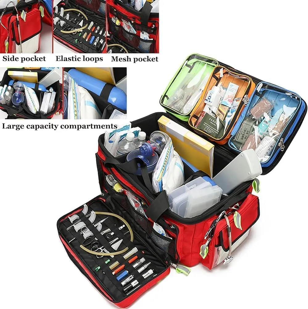IOCCIOBB First Aid Kit Bag Large Capacity Medical Trolley Bag with Wheels First Responder Trauma Bag Emergency Medical Duffle Bag(Red)