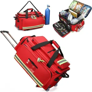 IOCCIOBB First Aid Kit Bag Large Capacity Medical Trolley Bag with Wheels First Responder Trauma Bag Emergency Medical Duffle Bag(Red)