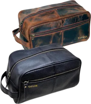 jaald Personalized Genuine Leather Toiletry Bag for Men - Dopp Kit Gift with Embossing Options, Ideal Birthday, Anniversary, Wedding, Father & Groomsmen Gift, Travel bag, Shaving bag