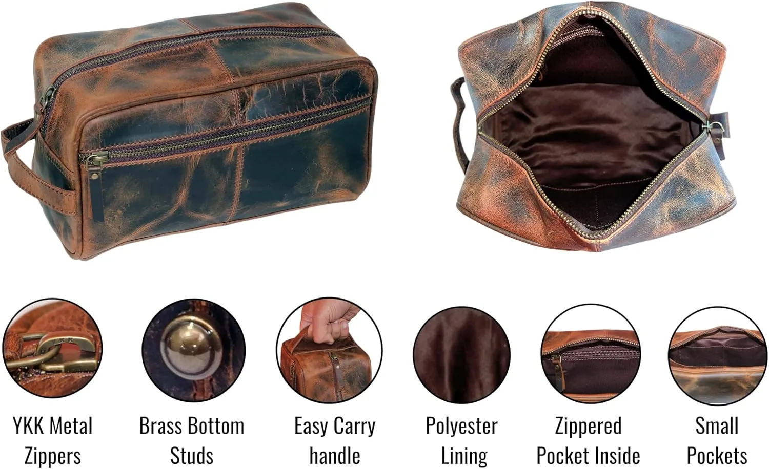jaald Personalized Genuine Leather Toiletry Bag for Men - Dopp Kit Gift with Embossing Options, Ideal Birthday, Anniversary, Wedding, Father & Groomsmen Gift, Travel bag, Shaving bag