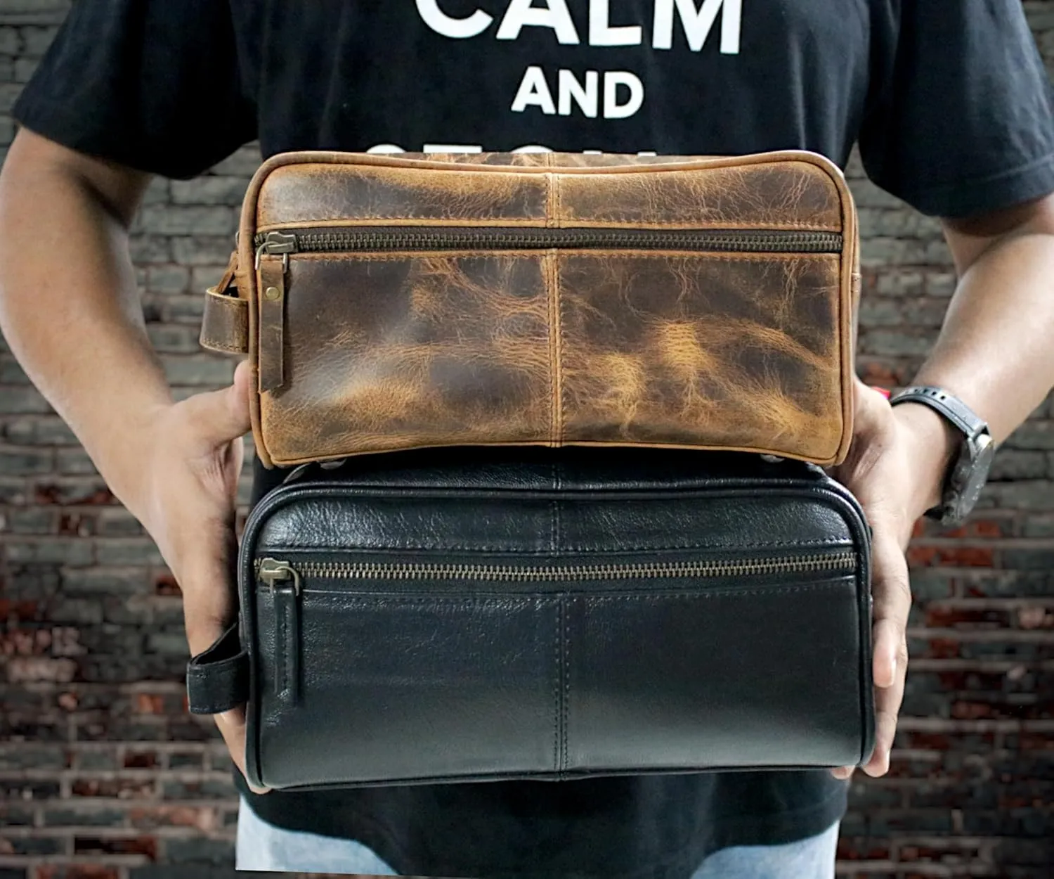 jaald Personalized Genuine Leather Toiletry Bag for Men - Dopp Kit Gift with Embossing Options, Ideal Birthday, Anniversary, Wedding, Father & Groomsmen Gift, Travel bag, Shaving bag