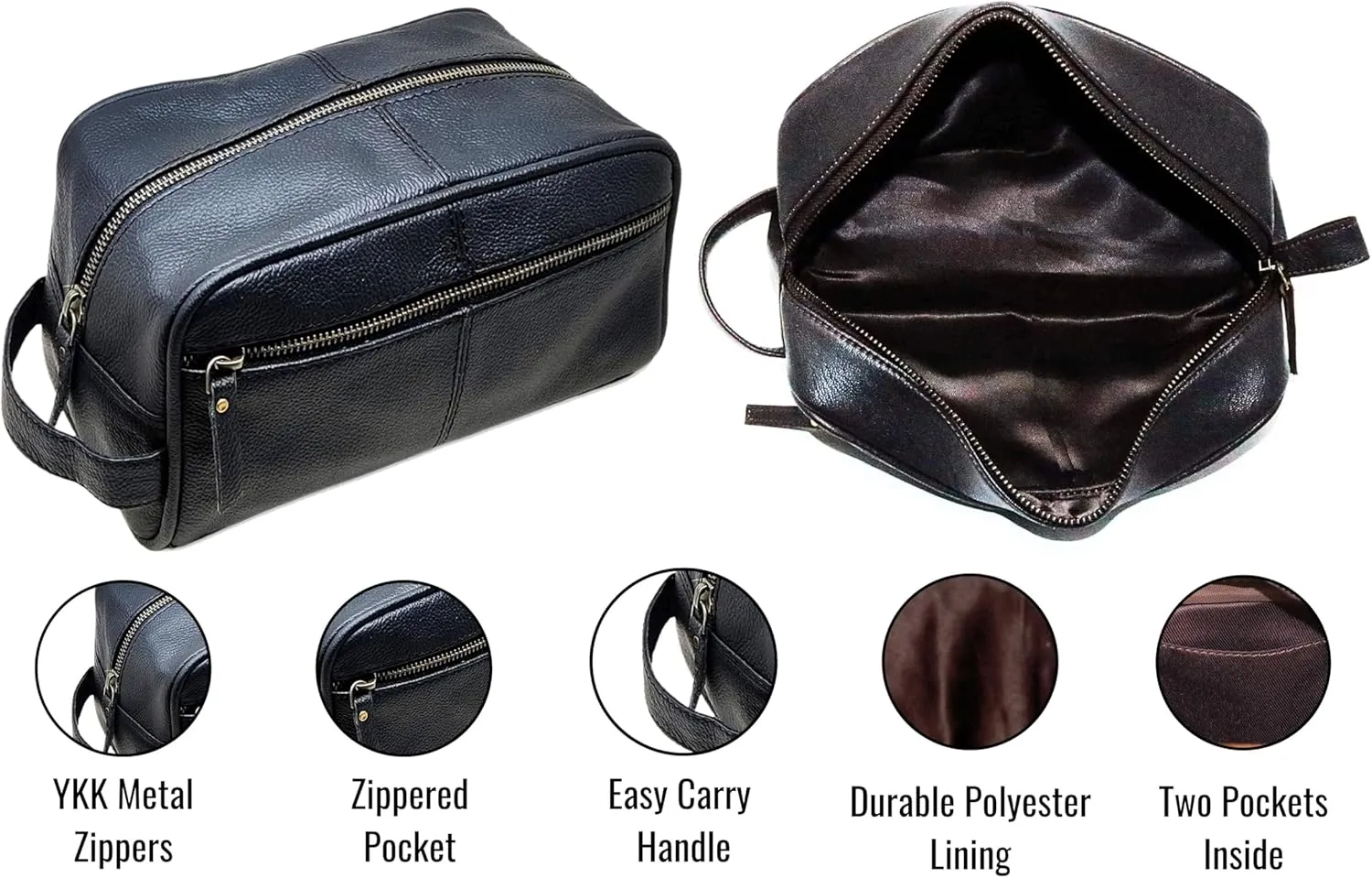 jaald Personalized Genuine Leather Toiletry Bag for Men - Dopp Kit Gift with Embossing Options, Ideal Birthday, Anniversary, Wedding, Father & Groomsmen Gift, Travel bag, Shaving bag