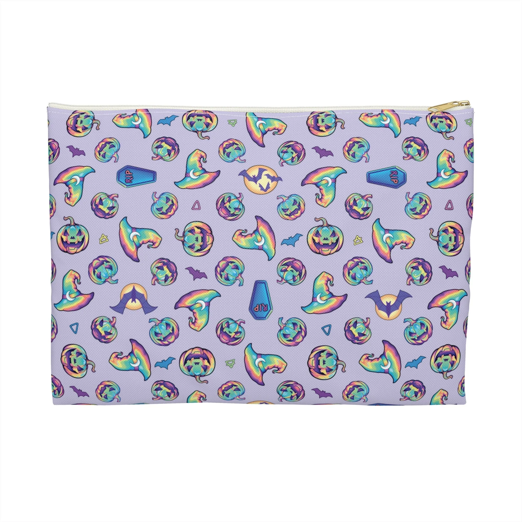Jack-o’-Lanterns, Bats & Witch Hats Accessory Pouch - Violet