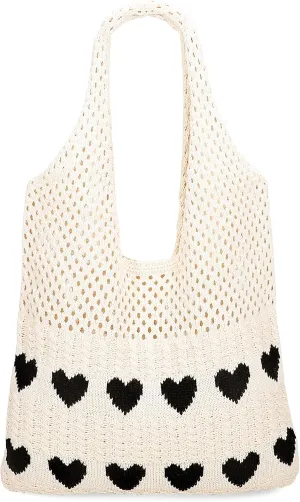 JASGOOD Crochet Beach Bags for Women Knit Summer Vacation Tote Bag Aesthetic Tote Boho Shoulder Handbag