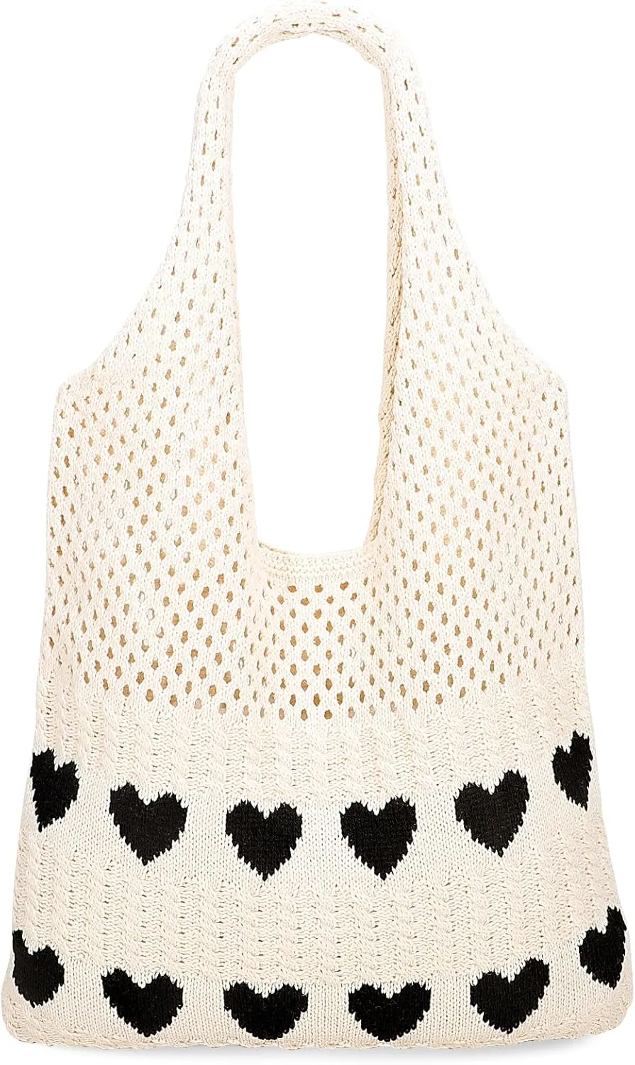JASGOOD Crochet Beach Bags for Women Knit Summer Vacation Tote Bag Aesthetic Tote Boho Shoulder Handbag
