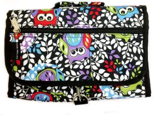 JChronicles Women's Large Hanging Toiletry Cosmetic Organizer Bag-Roll Up for Travel (Owl-BK)