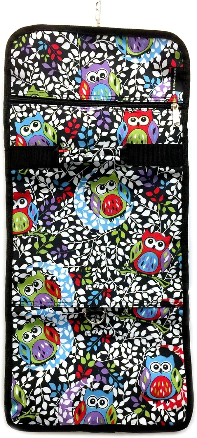 JChronicles Women's Large Hanging Toiletry Cosmetic Organizer Bag-Roll Up for Travel (Owl-BK)