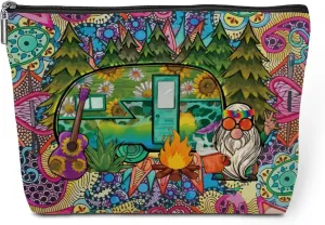 jeilink Hippie Gifts Makeup Bag Funny Hippie Van Hippie Decor Stuff Retro Camper Car Travel Toiletry Bag for Women Best Friends Grandma Mom Sister Coworker Nurse Camping Birthday Christmas Retirement