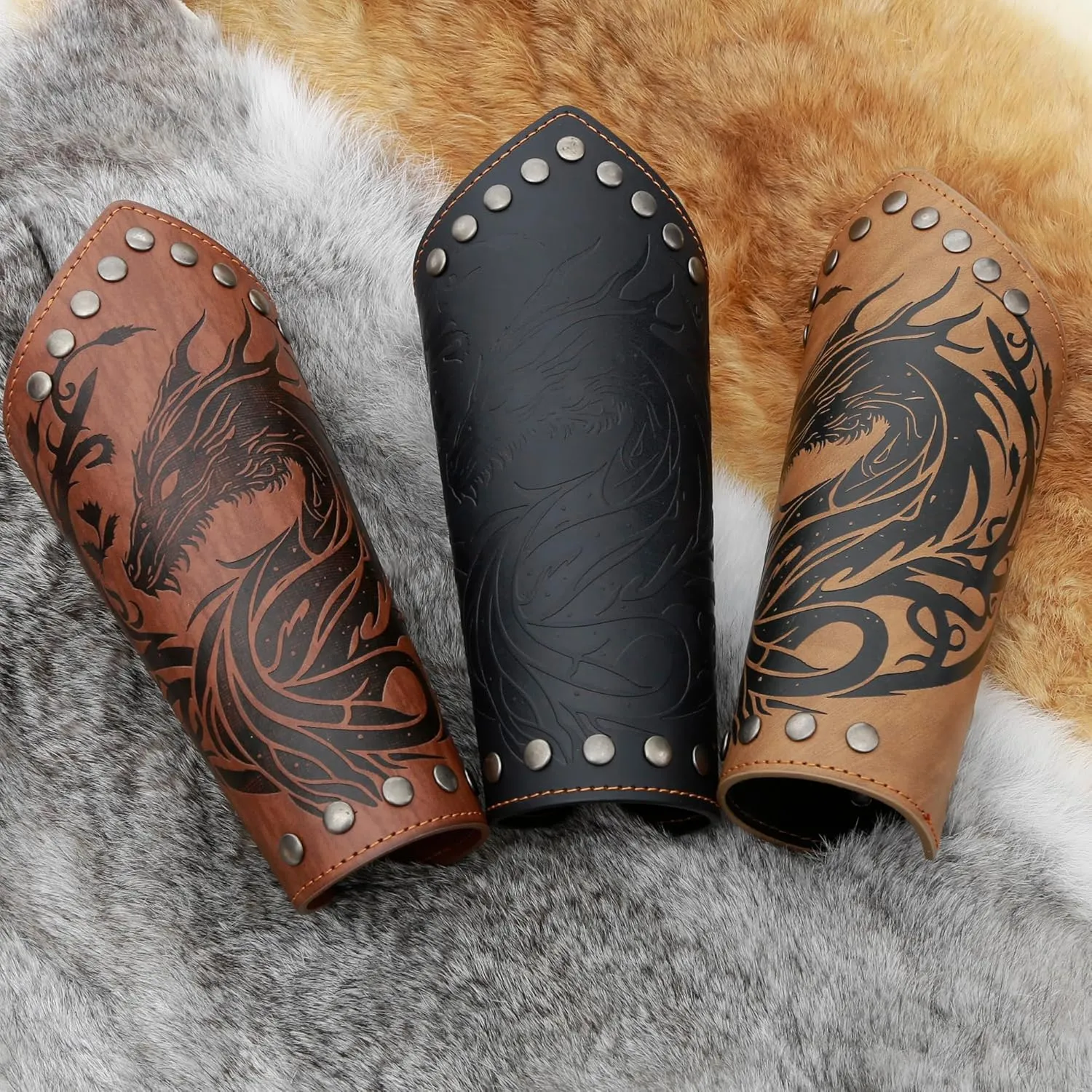 Jeilwiy Medieval Leather Bracers Adults Faux Leather Arm Guards Leather Wrist Band Men Steampunk Wrist Guards for Women Men Renaissance Wrist Cuffs