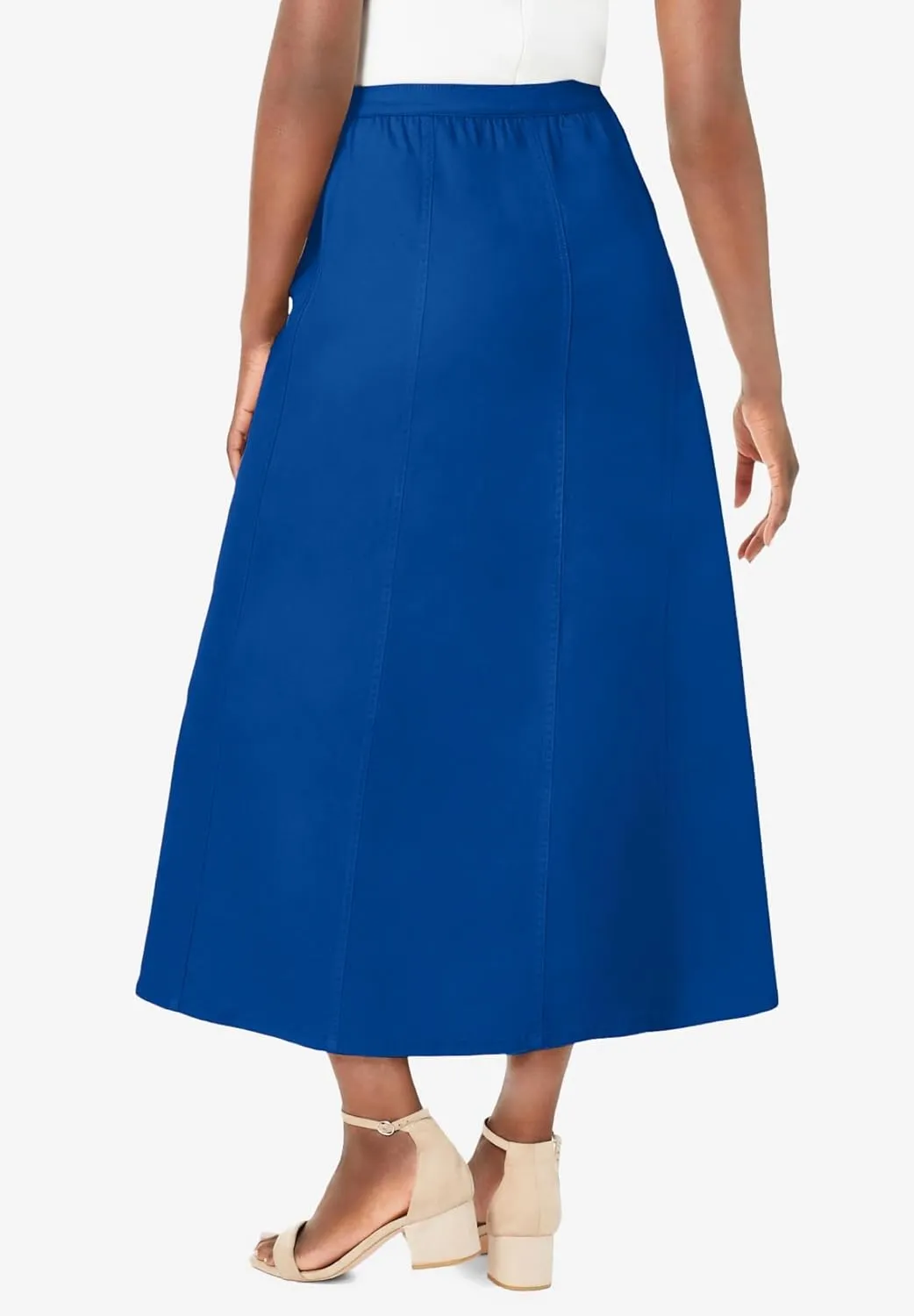 Jessica London Women's Plus Size Stretch Denim Skirt Elastic Waist Long Jean Maxi Skirt
