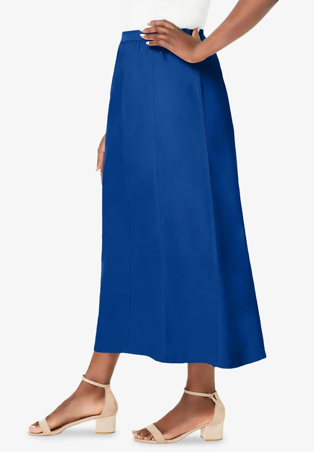 Jessica London Women's Plus Size Stretch Denim Skirt Elastic Waist Long Jean Maxi Skirt