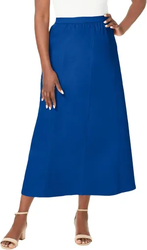 Jessica London Women's Plus Size Stretch Denim Skirt Elastic Waist Long Jean Maxi Skirt