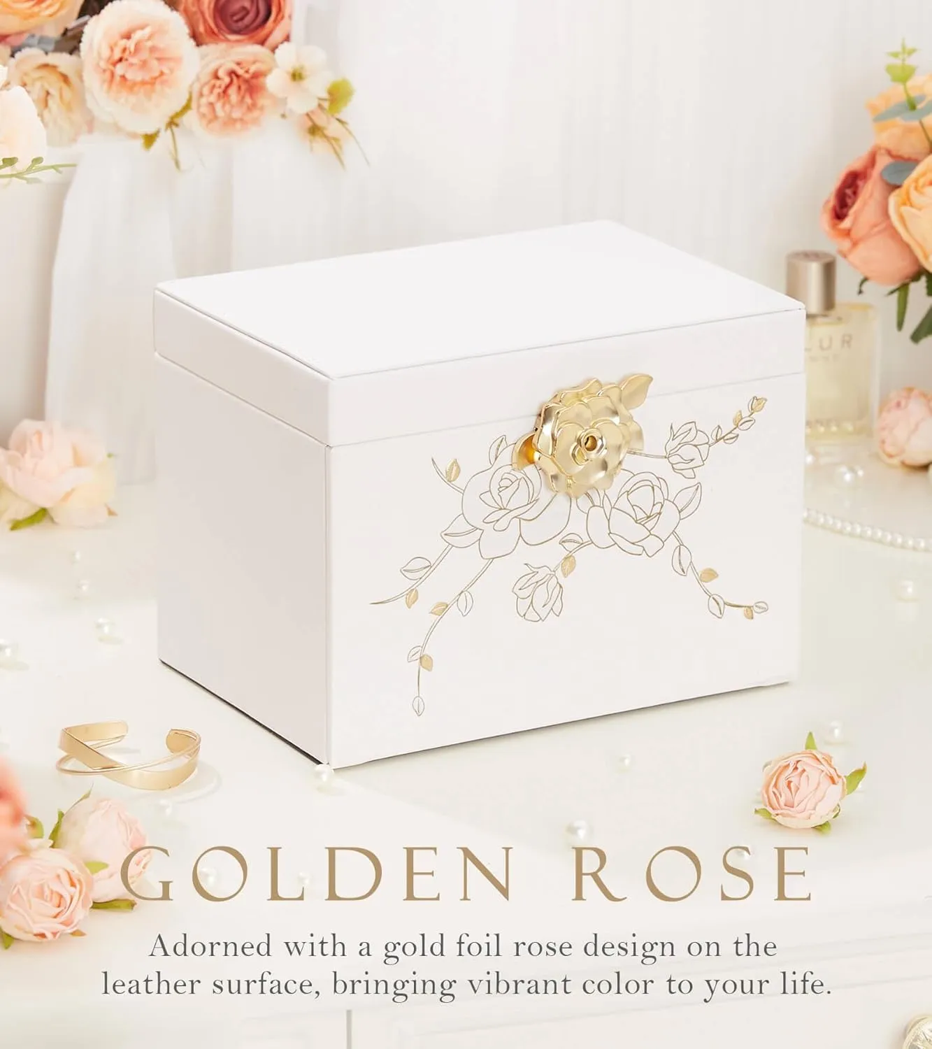 Jewelry Box with Lock for Girls: Jewelry Organizer for Dresser - 3-Drawer Earrings Storage Girls Women Gift (White)