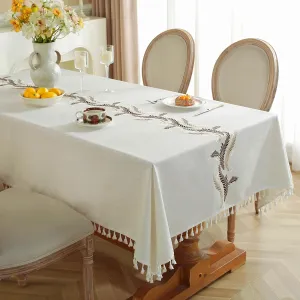 JIALE Tablecloths for Rectangle Tables, Cotton Linen Table Cloth Waterproof Tablecloth Wrinkle Free Farmhouse Dining Table Cover, Soft Fabric Table Cloths with Tassels, Beige, 55" X 70", 4-6 Seats