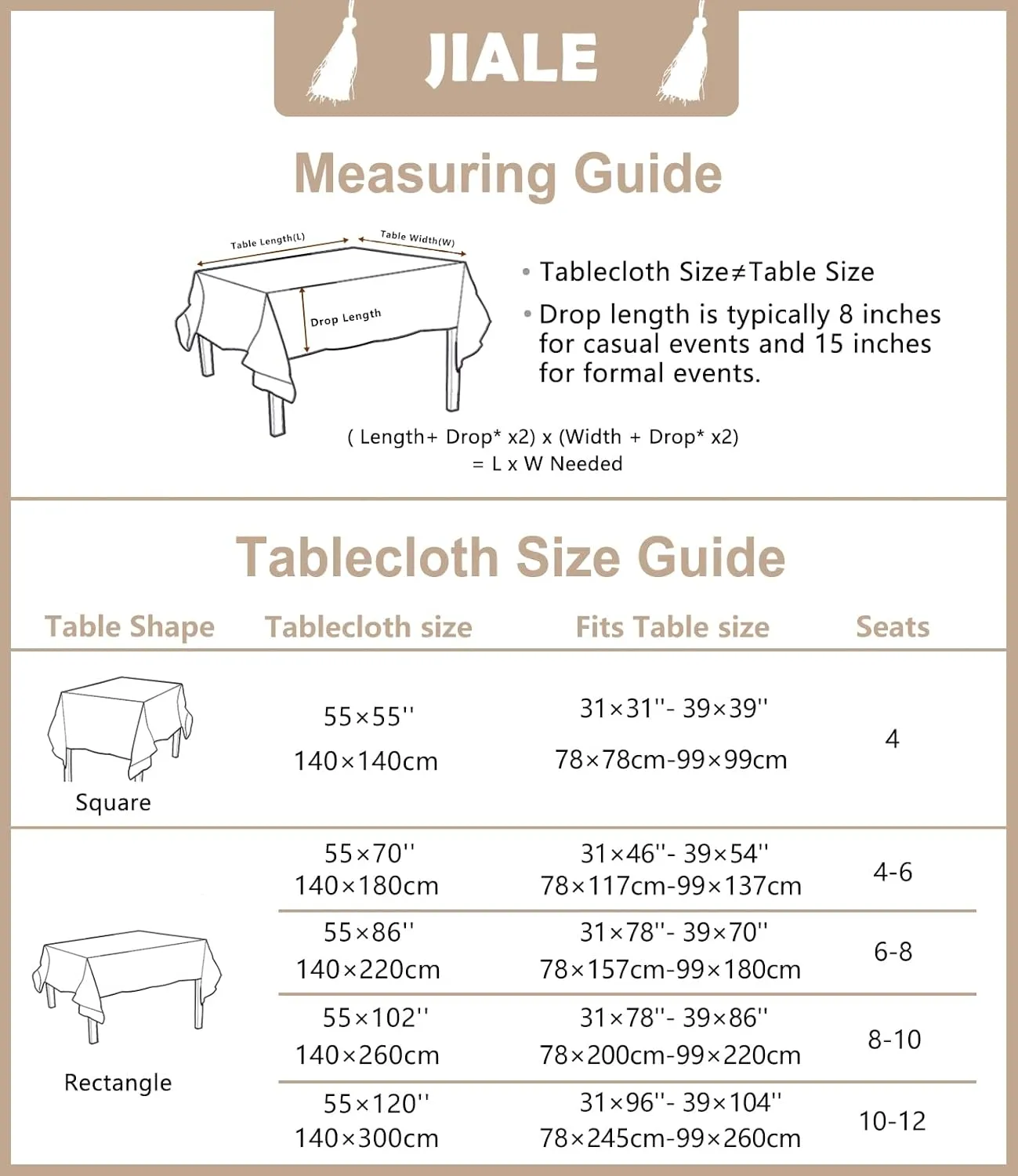 JIALE Tablecloths for Rectangle Tables,Cotton Linen Table Cloth Waterproof Tablecloth Wrinkle Free Farmhouse Dining Table Cover,Soft Fabric Table Cloths with Tassels,Blue & White,55" X 70",4-6 Seats