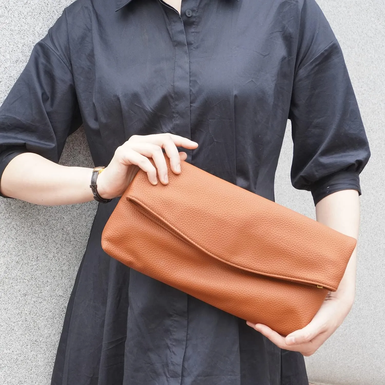 JNB Faux Leather Oversize Foldover Clutch