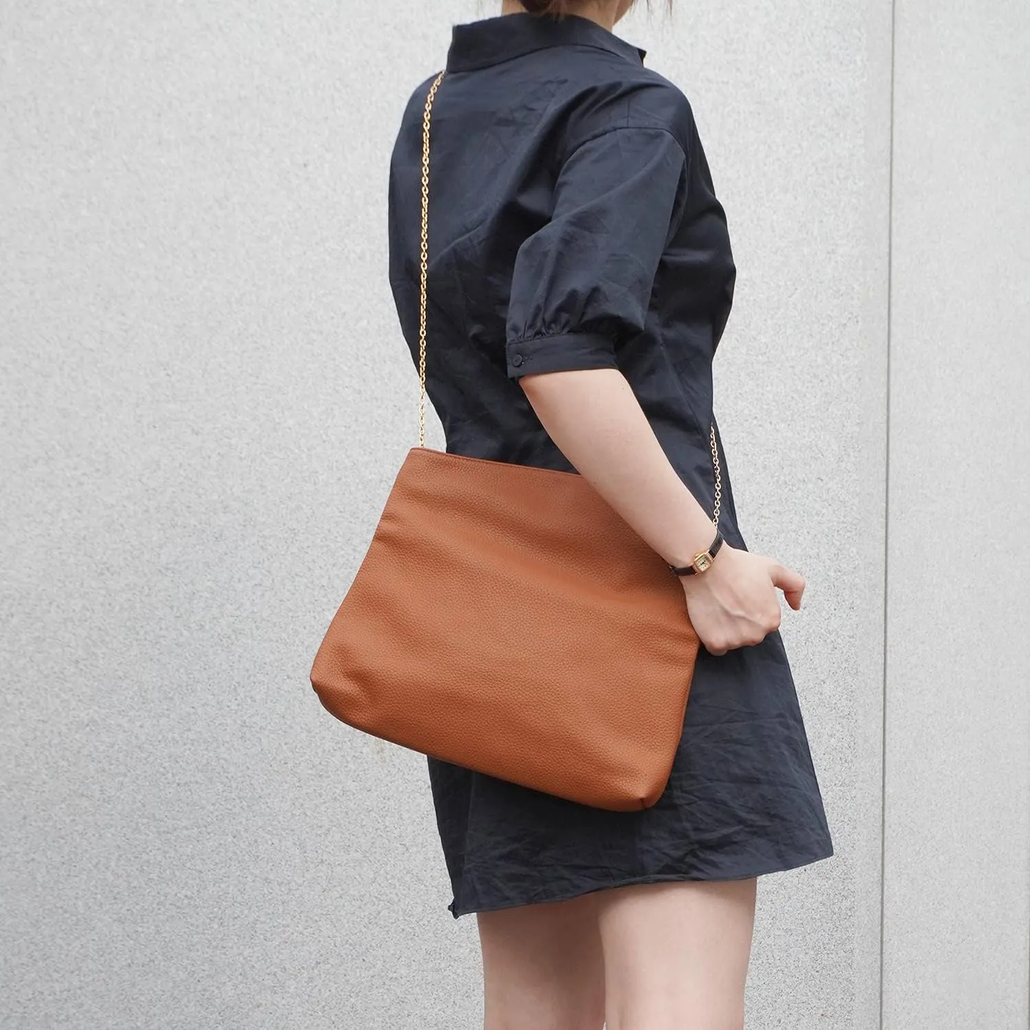 JNB Faux Leather Oversize Foldover Clutch