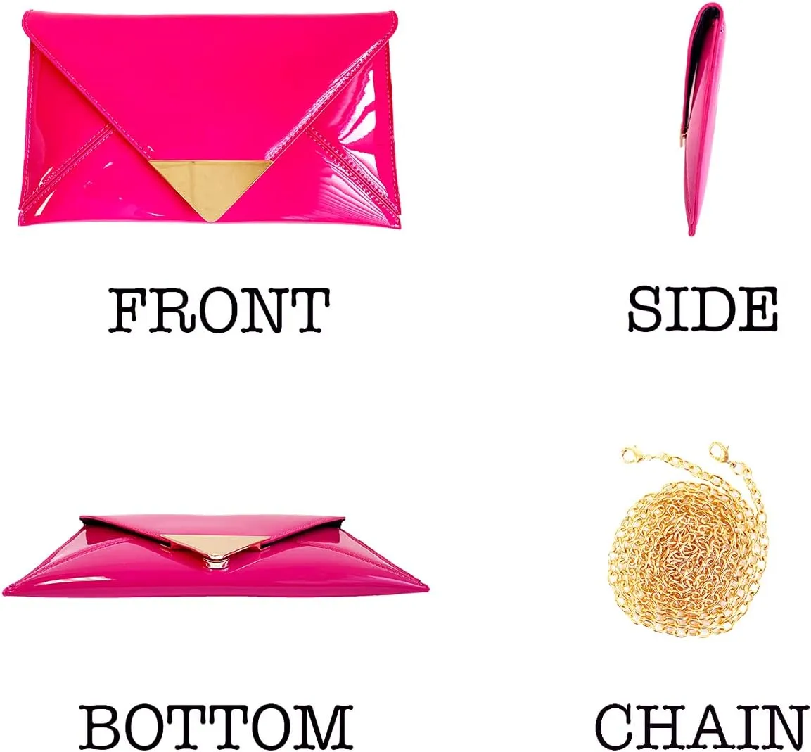 JNB Faux Patent Leather Glossy Envelope Clutch