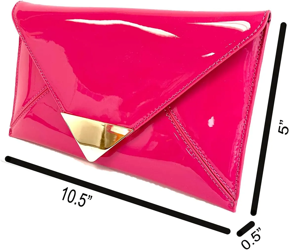 JNB Faux Patent Leather Glossy Envelope Clutch