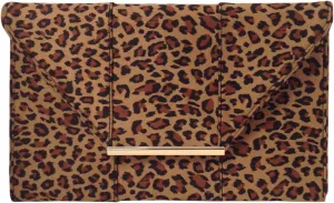 JNB Faux Suede Flat Small Leopard Envelope Clutch