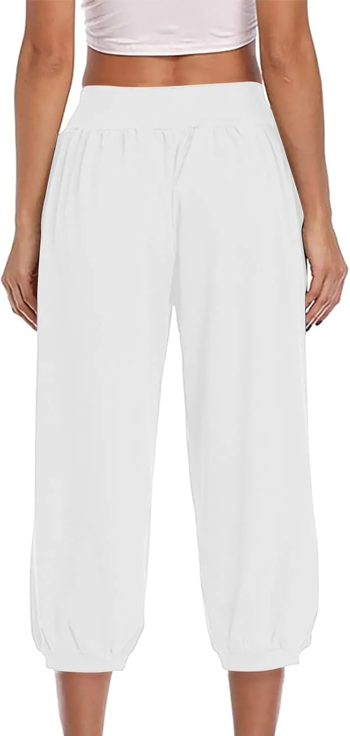 Jogger Capris for Women High Waisted Capri Pants Tummy Control Yoga Capris with Pockets Comfy Cropped Pants Trousers