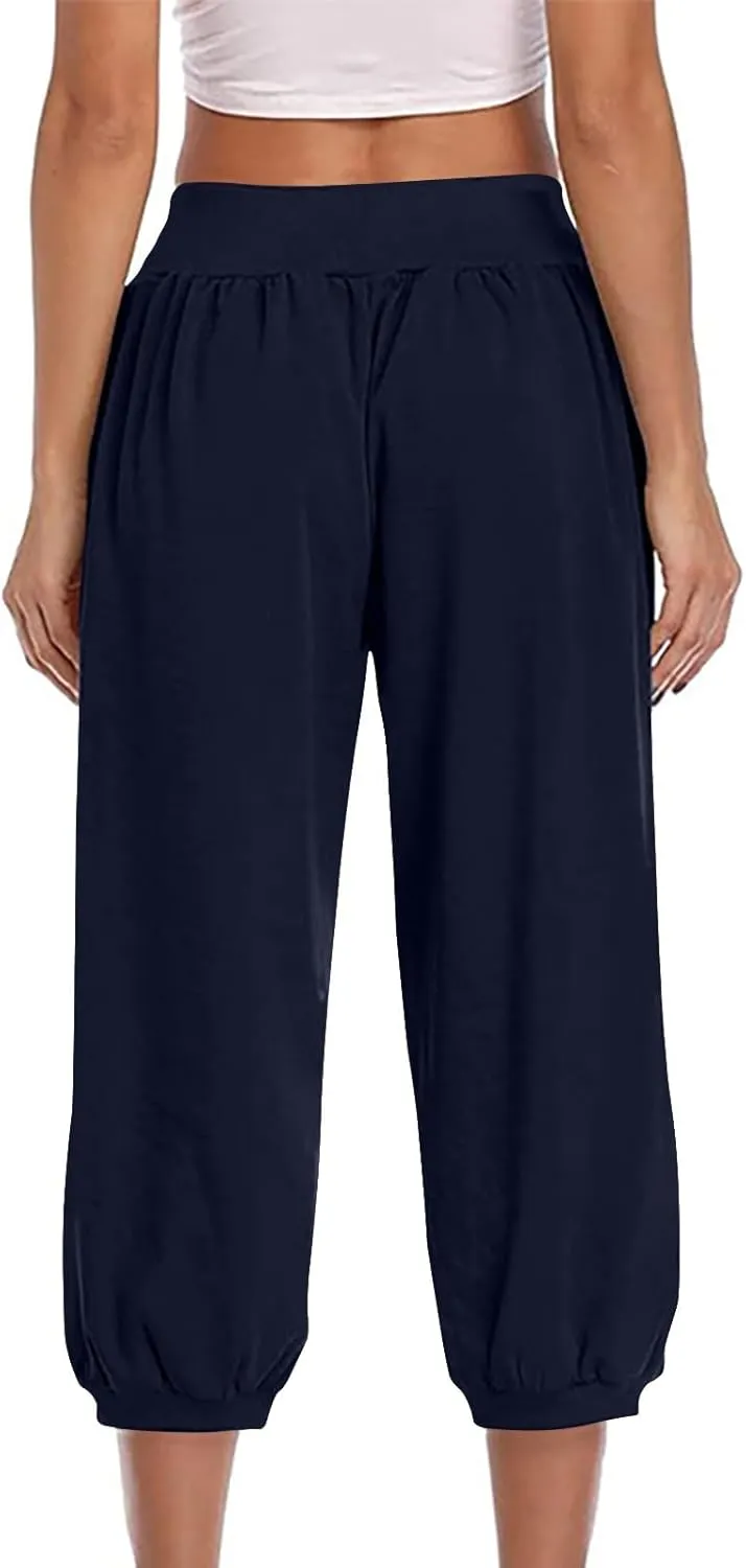 Jogger Capris for Women High Waisted Capri Pants Tummy Control Yoga Capris with Pockets Comfy Cropped Pants Trousers