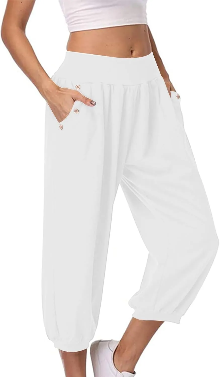 Jogger Capris for Women High Waisted Capri Pants Tummy Control Yoga Capris with Pockets Comfy Cropped Pants Trousers