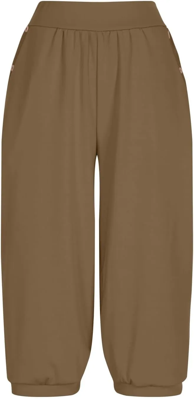 Jogger Capris for Women High Waisted Capri Pants Tummy Control Yoga Capris with Pockets Comfy Cropped Pants Trousers