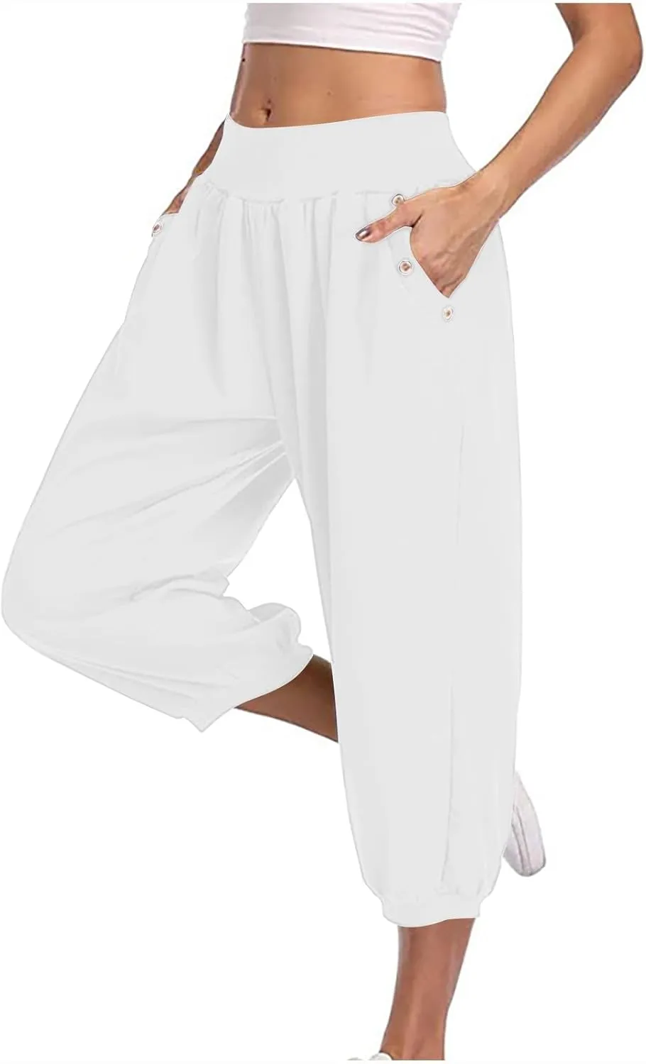 Jogger Capris for Women High Waisted Capri Pants Tummy Control Yoga Capris with Pockets Comfy Cropped Pants Trousers