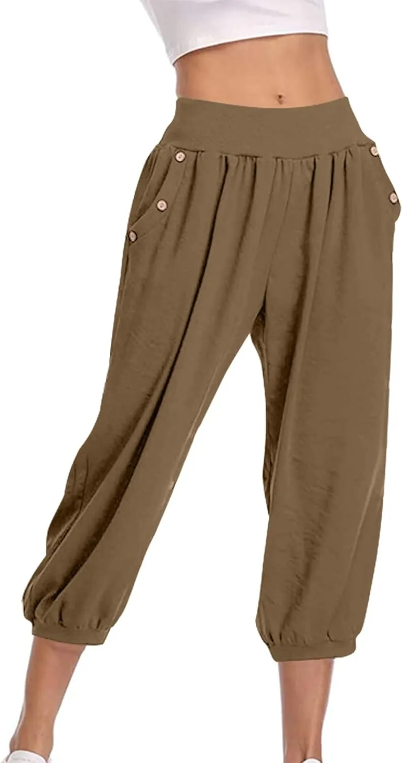 Jogger Capris for Women High Waisted Capri Pants Tummy Control Yoga Capris with Pockets Comfy Cropped Pants Trousers