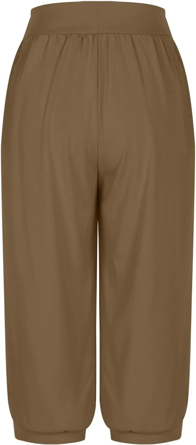 Jogger Capris for Women High Waisted Capri Pants Tummy Control Yoga Capris with Pockets Comfy Cropped Pants Trousers
