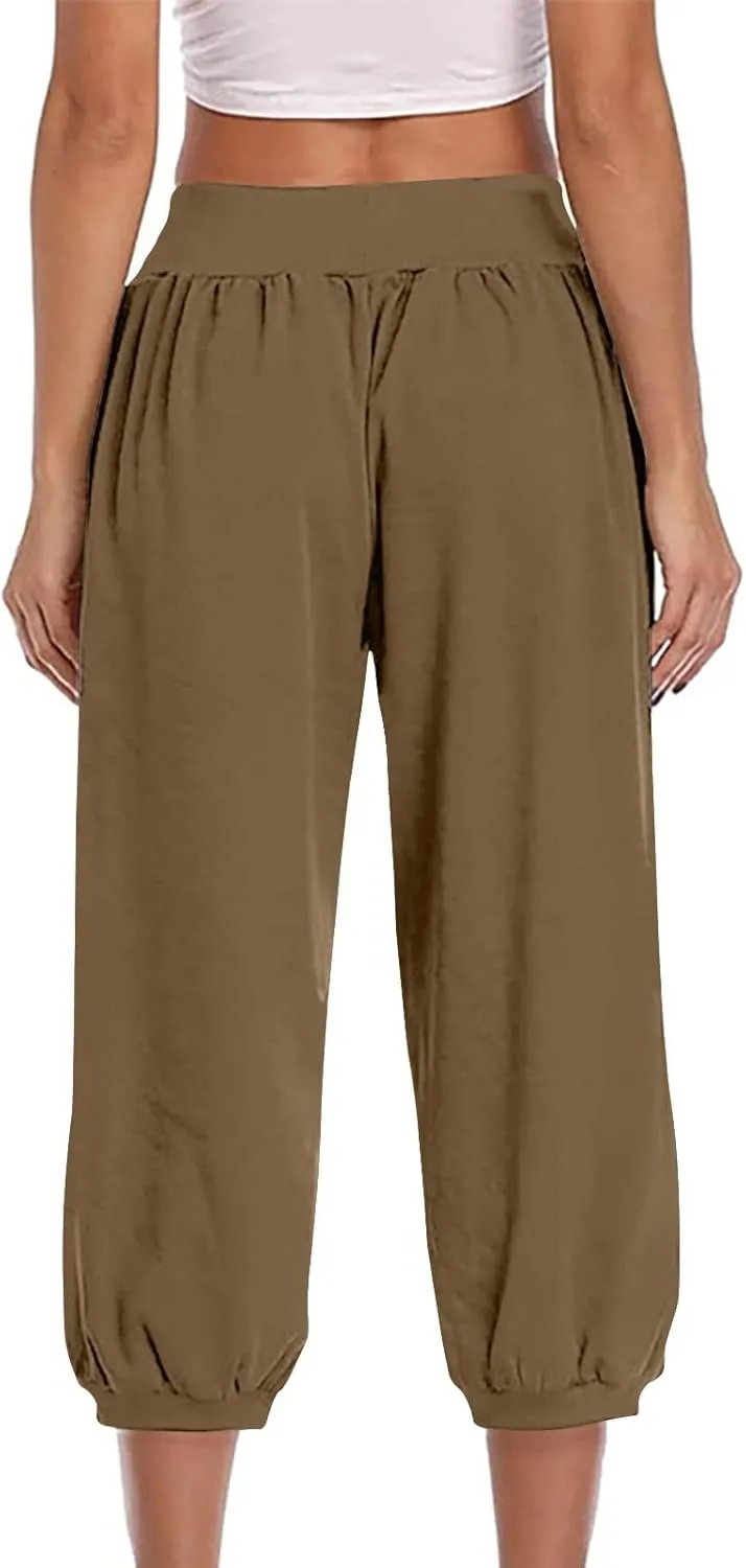 Jogger Capris for Women High Waisted Capri Pants Tummy Control Yoga Capris with Pockets Comfy Cropped Pants Trousers