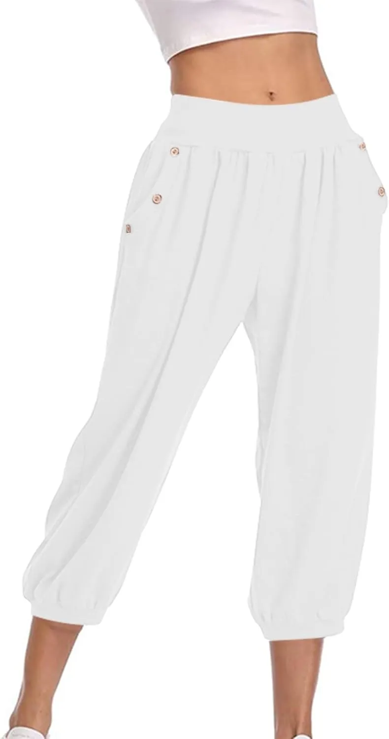Jogger Capris for Women High Waisted Capri Pants Tummy Control Yoga Capris with Pockets Comfy Cropped Pants Trousers
