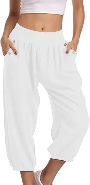 Jogger Capris for Women High Waisted Capri Pants Tummy Control Yoga Capris with Pockets Comfy Cropped Pants Trousers