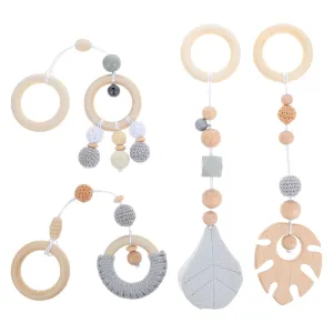 jojofuny 4pcs Leaf Toy Crib Hanging Pendants Wood Crib Pendant Wooden Hanging Pendants Wood Bed Hanging Pendant Gym Rattle Pendant Stroller Yarn Gym Rack