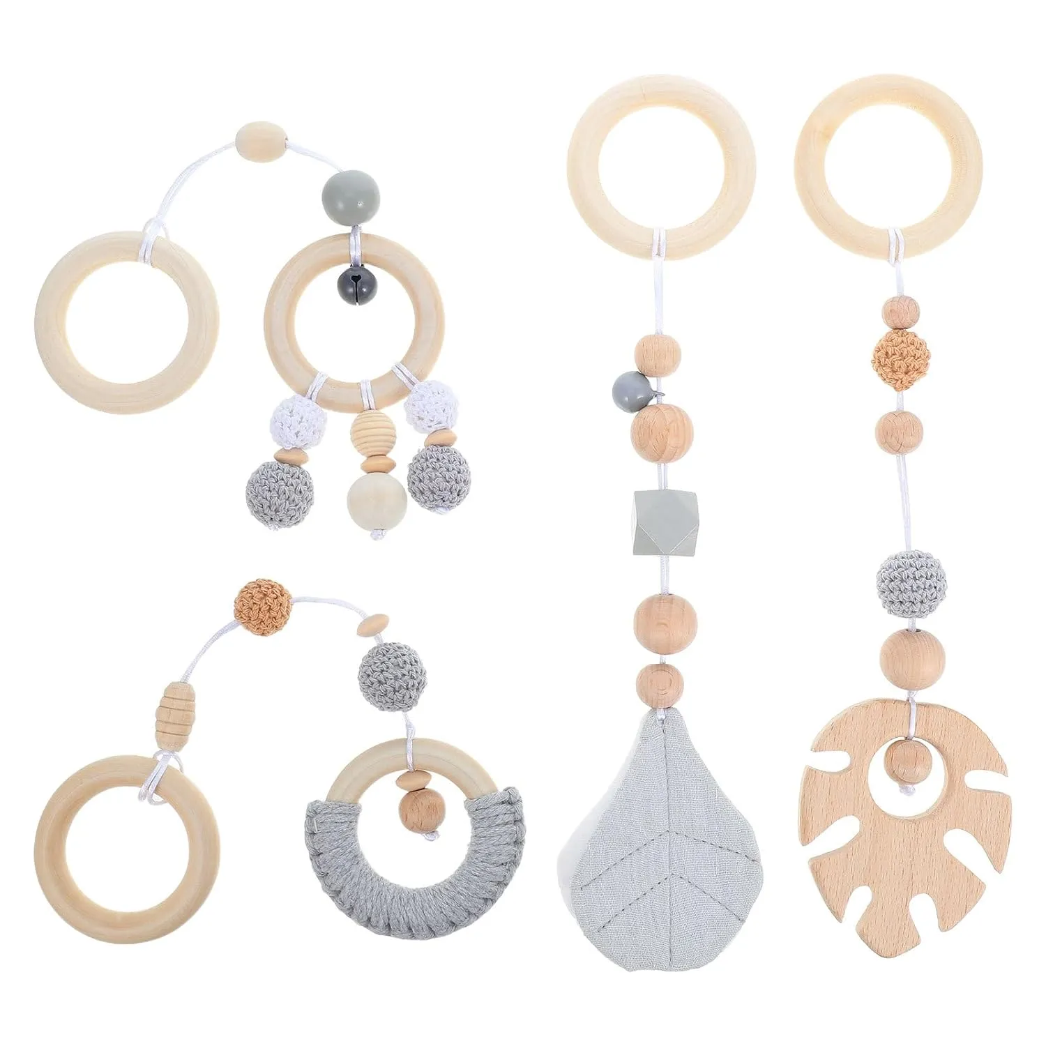 jojofuny 4pcs Leaf Toy Crib Hanging Pendants Wood Crib Pendant Wooden Hanging Pendants Wood Bed Hanging Pendant Gym Rattle Pendant Stroller Yarn Gym Rack