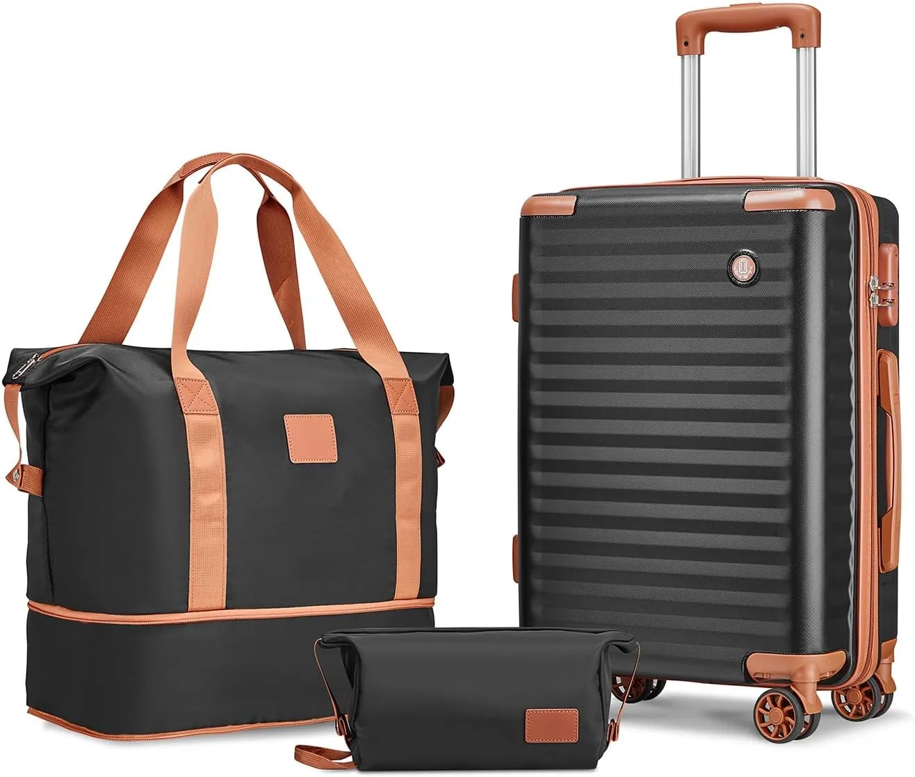 Joyway Carry on Luggage 20 Inch Suitcases with Spinner Wheels, Hard Shell Luggage Sets 3 Piece Travel Suitcase Set with Combination Lock(20-In, Black Brown)