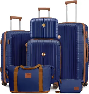Joyway Luggage Sets 6 Piece PP Hardside Carry on Suitcase with Spinner Wheels and TSA Lock for Travel, Blue