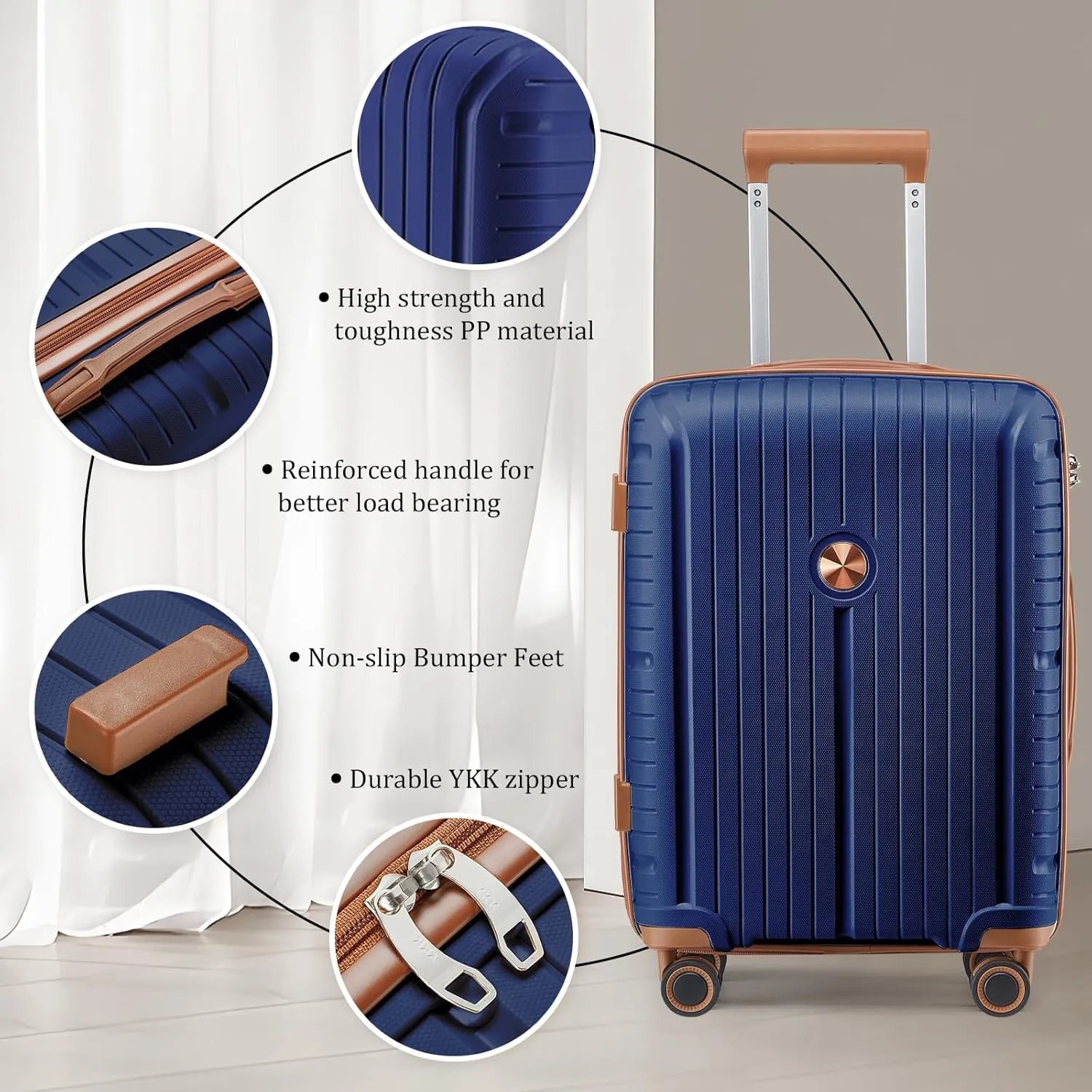 Joyway Luggage Sets 6 Piece PP Hardside Carry on Suitcase with Spinner Wheels and TSA Lock for Travel, Blue