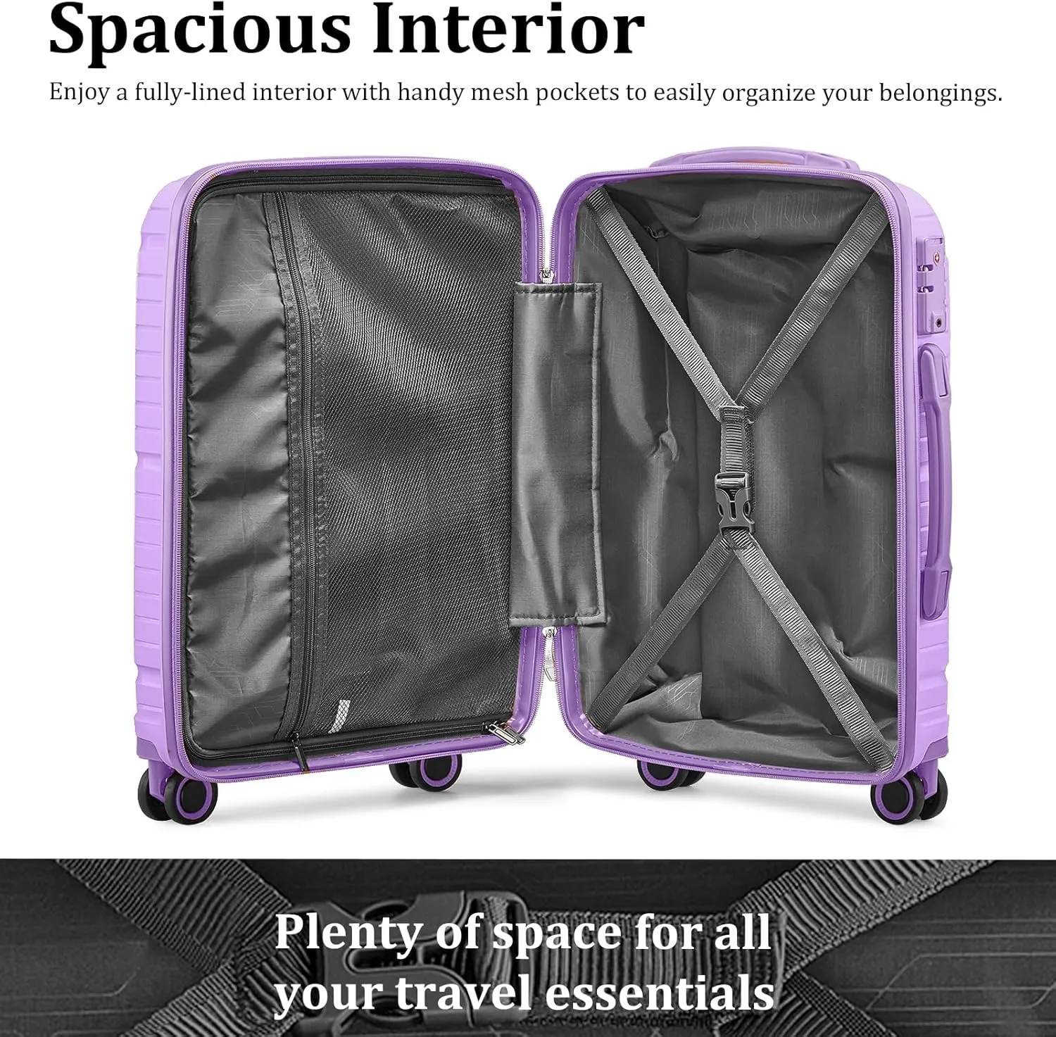 Joyway Suitcase Set 3 Piece Luggage Sets with TSA Lock, PP Hardside Carry on Luggage Set, Travel Lightweight Suitcases with Wheels, Light Purple