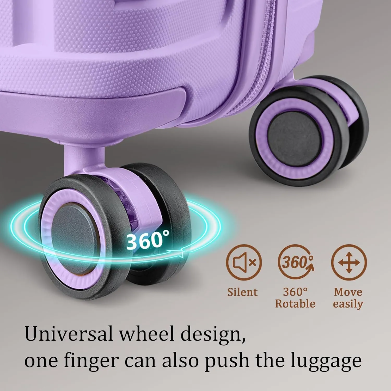 Joyway Suitcase Set 3 Piece Luggage Sets with TSA Lock, PP Hardside Carry on Luggage Set, Travel Lightweight Suitcases with Wheels, Light Purple