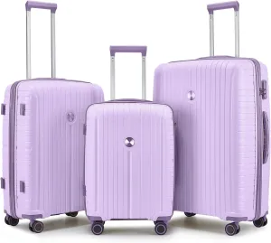 Joyway Suitcase Set 3 Piece Luggage Sets with TSA Lock, PP Hardside Carry on Luggage Set, Travel Lightweight Suitcases with Wheels, Light Purple