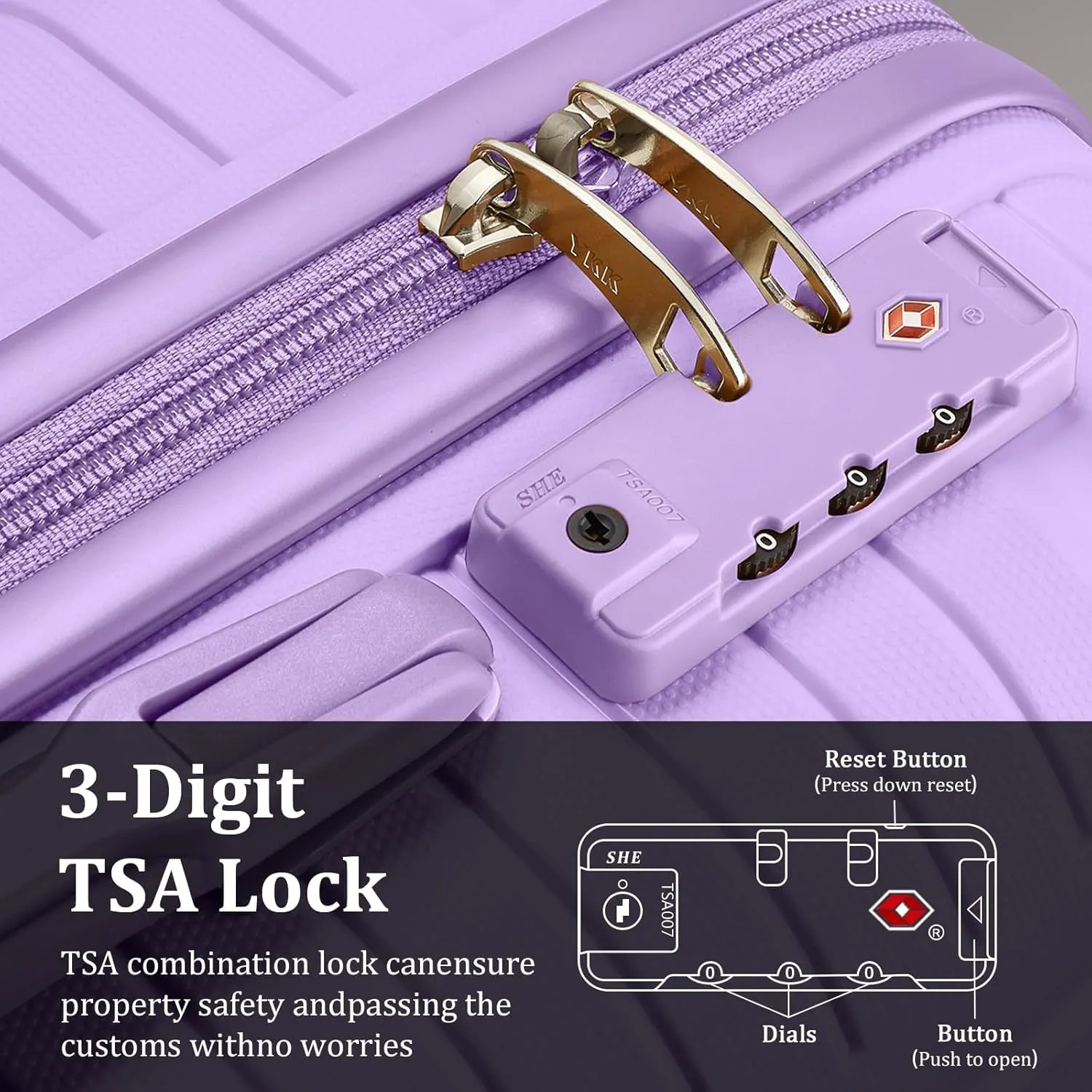 Joyway Suitcase Set 3 Piece Luggage Sets with TSA Lock, PP Hardside Carry on Luggage Set, Travel Lightweight Suitcases with Wheels, Light Purple